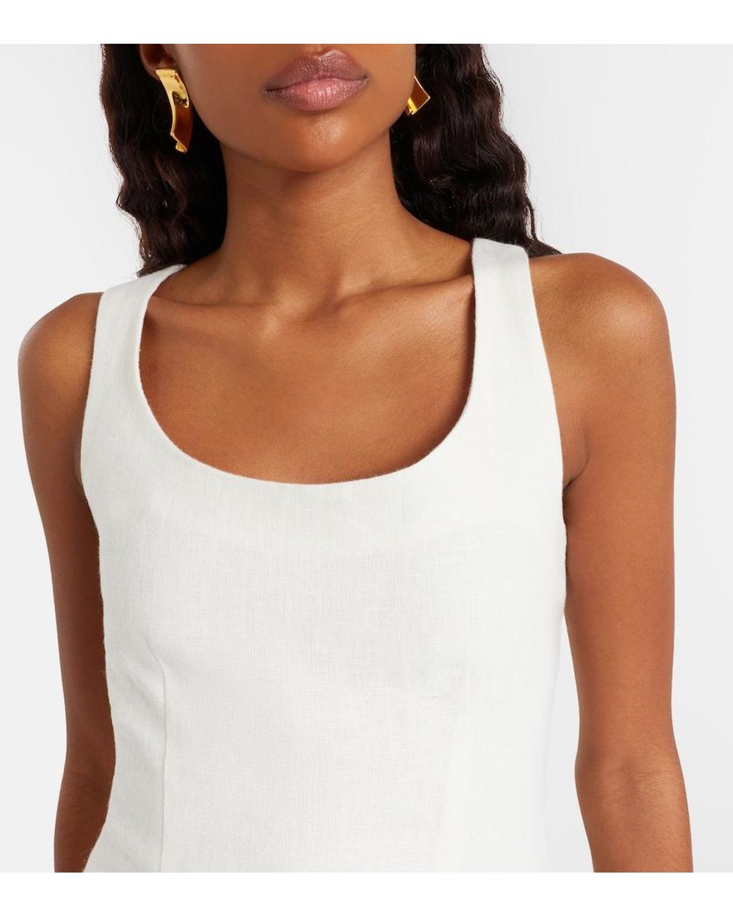 Posse White Effi Scalloped Linen Tank Top