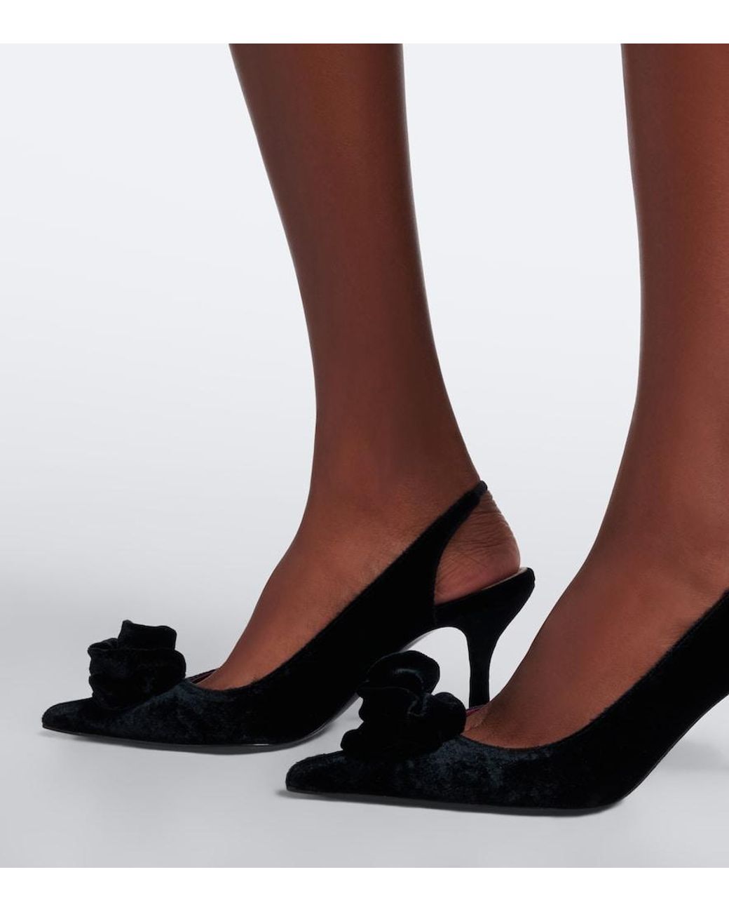 Magda Butrym Black Floral-Applique Velvet Slingback Pumps
