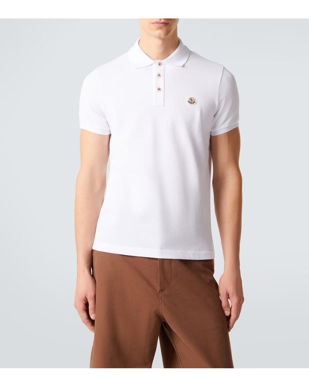 Moncler White Cotton Pique Polo Shirt for men