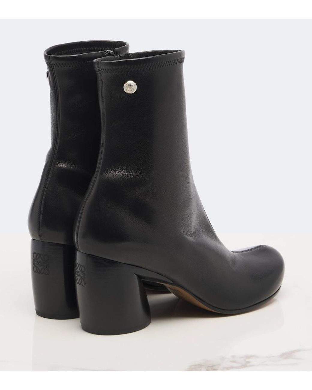 Loewe Black Oval Leather Ankle Boots