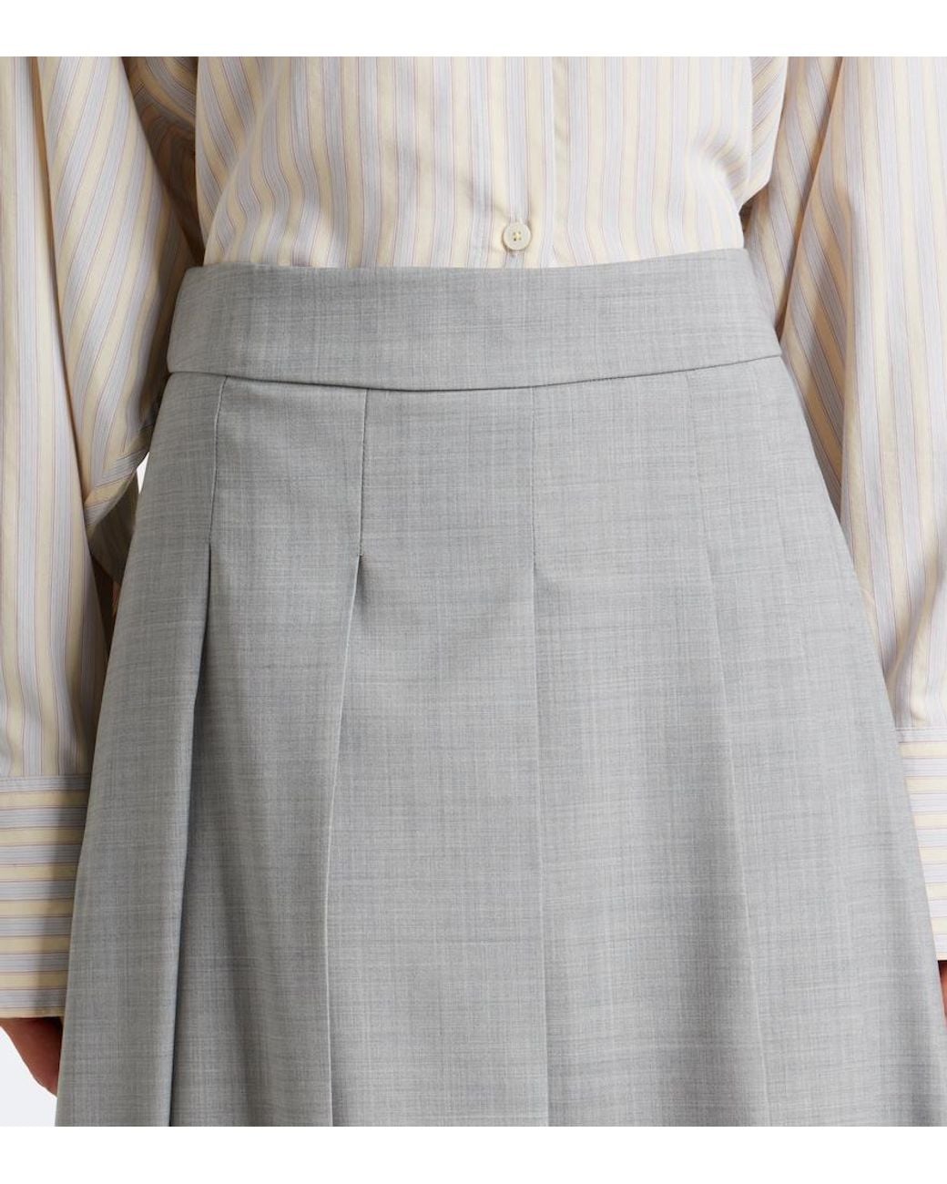 Max Mara Gray Pleated Virgin Wool Maxi Skirt