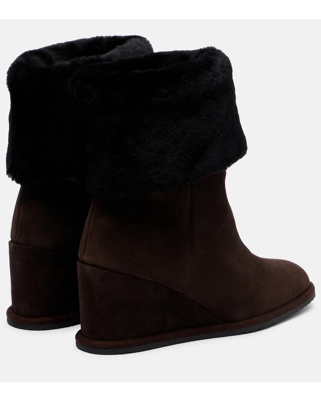 Yves Salomon Black Shearling-Lined Suede Wedge Ankle Boots