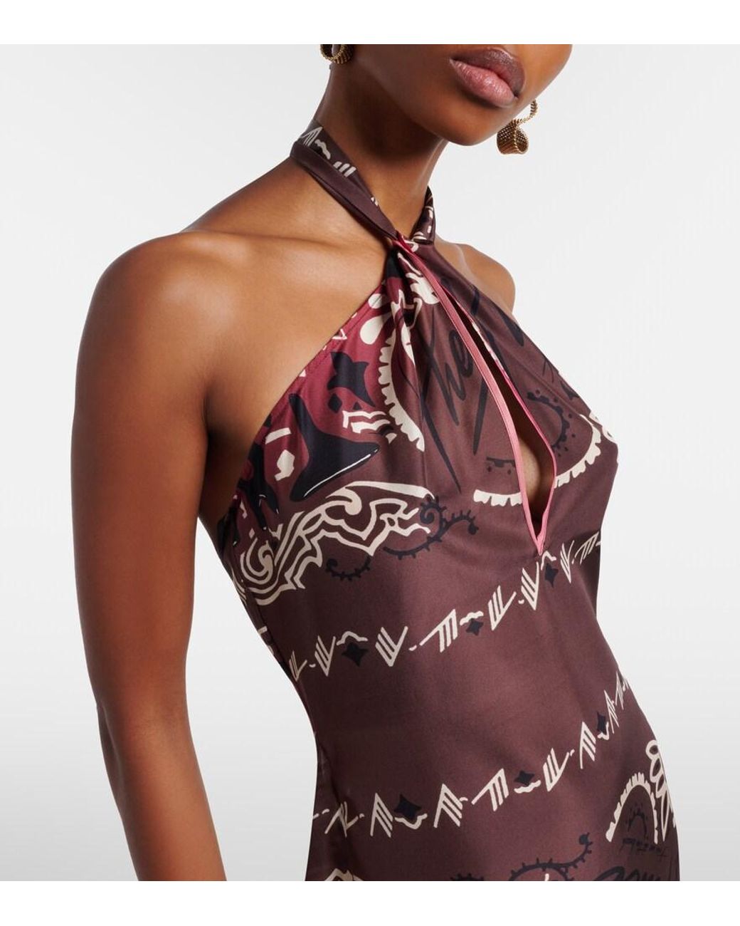 The Attico Red Printed Silk Maxi Dress