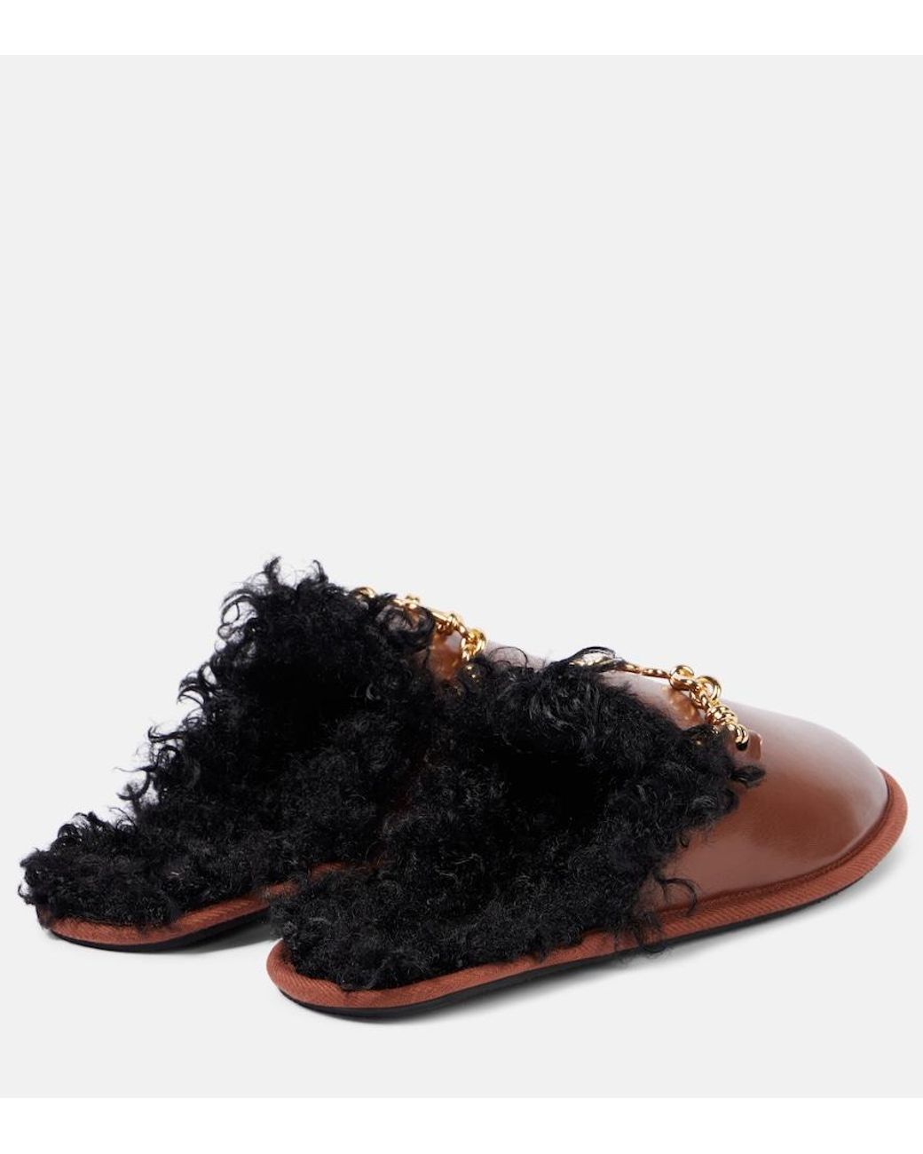 Stella McCartney Brown Ryder Teddy-Trimmed Faux Leather Mules