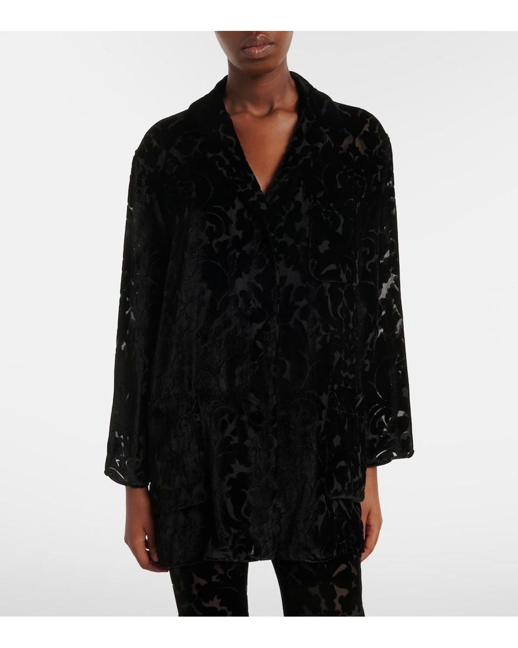 Gucci Black Floral Devore Velour Shirt
