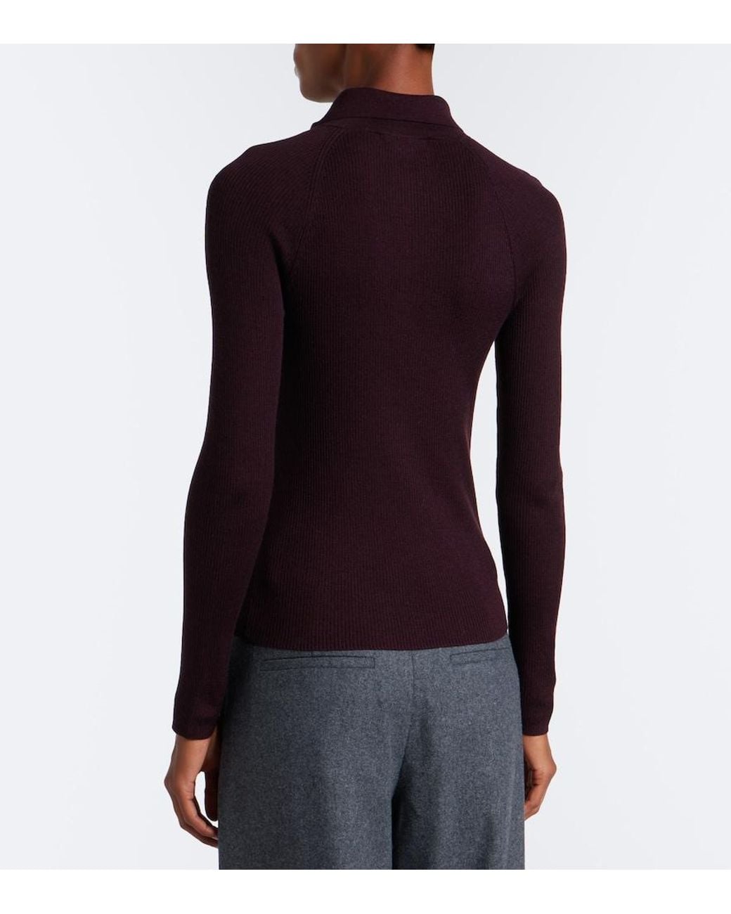 Vince Purple Ribbed-Knit Wool And Silk Polo Sweater