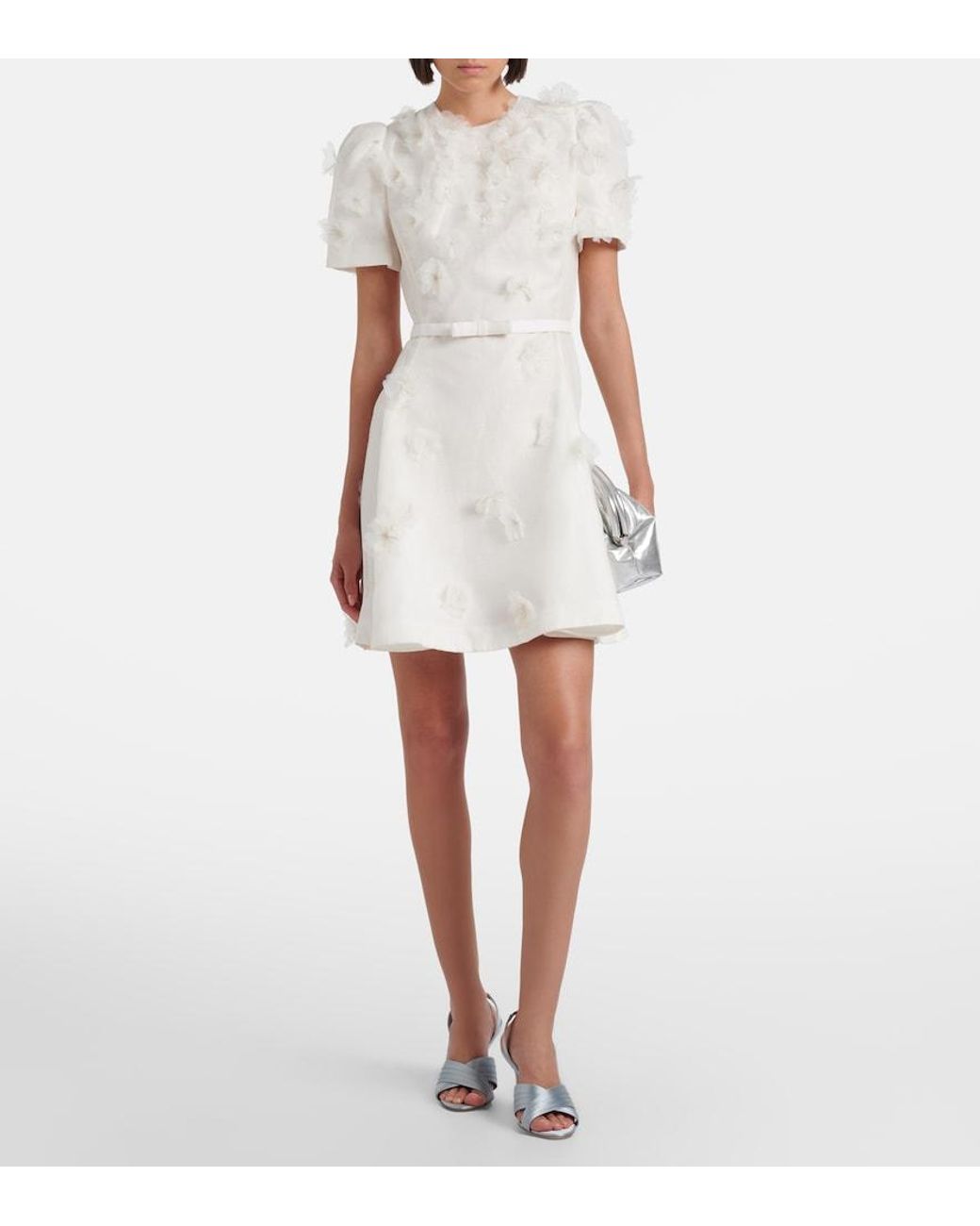 LEO LIN White Elyse Floral-Applique Linen And Silk Minidress