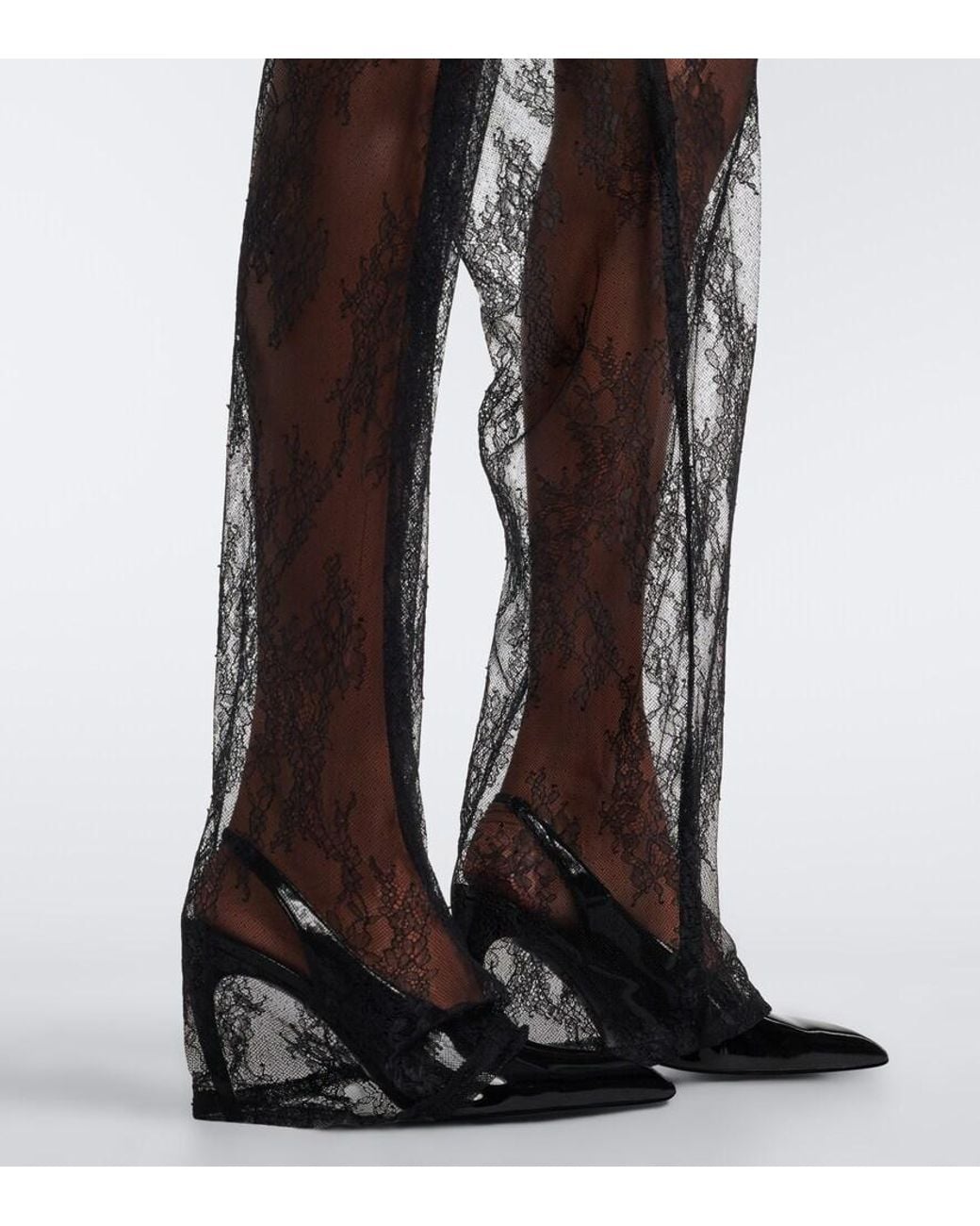 Blumarine Gray Lace-Trimmed Wide-Leg Jeans
