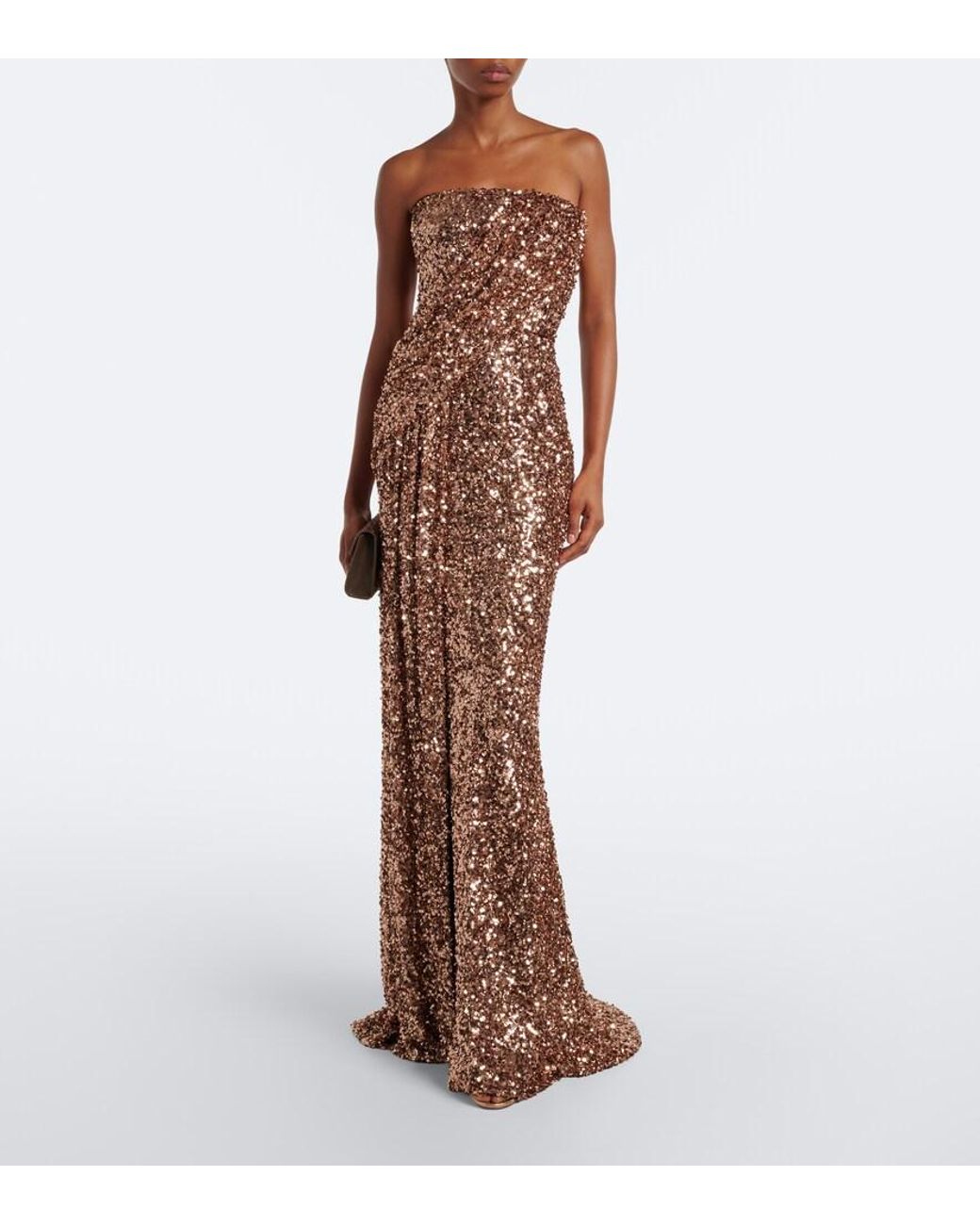 Elie Saab Brown Sequined Strapless Bustier Gown