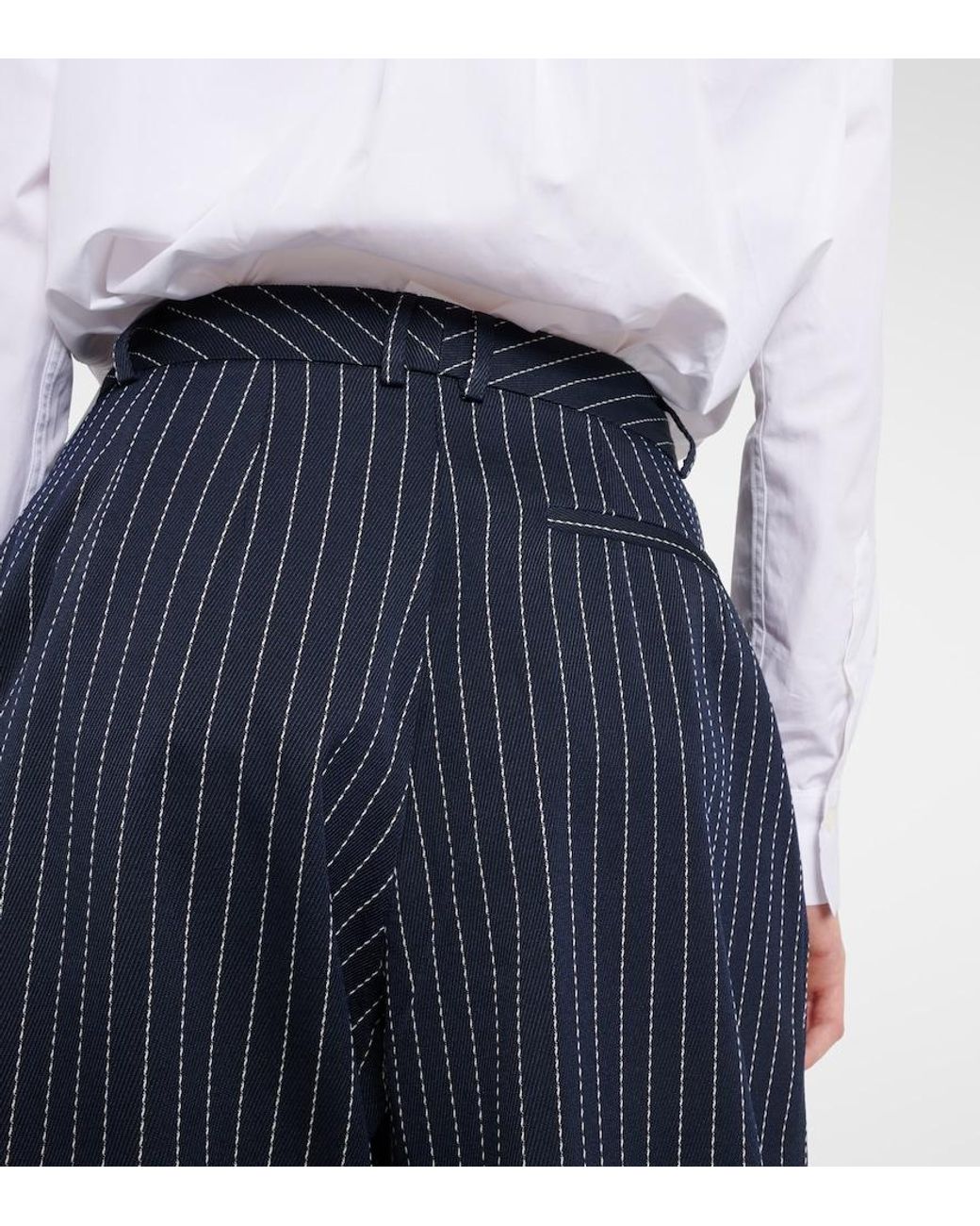 Frankie Shop Blue Pinstripe Ripley Wide-Leg High-Rise Woven-Blend Trousers