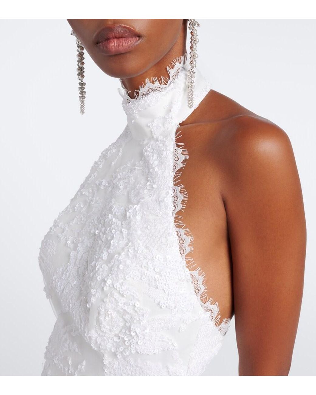 Rebecca Vallance White Medici Sequined Halterneck Gown