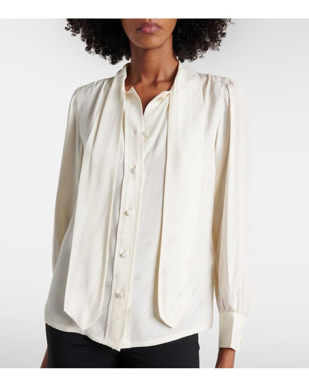 Gucci White Silk Crêpe Satin Interlocking G Shirt