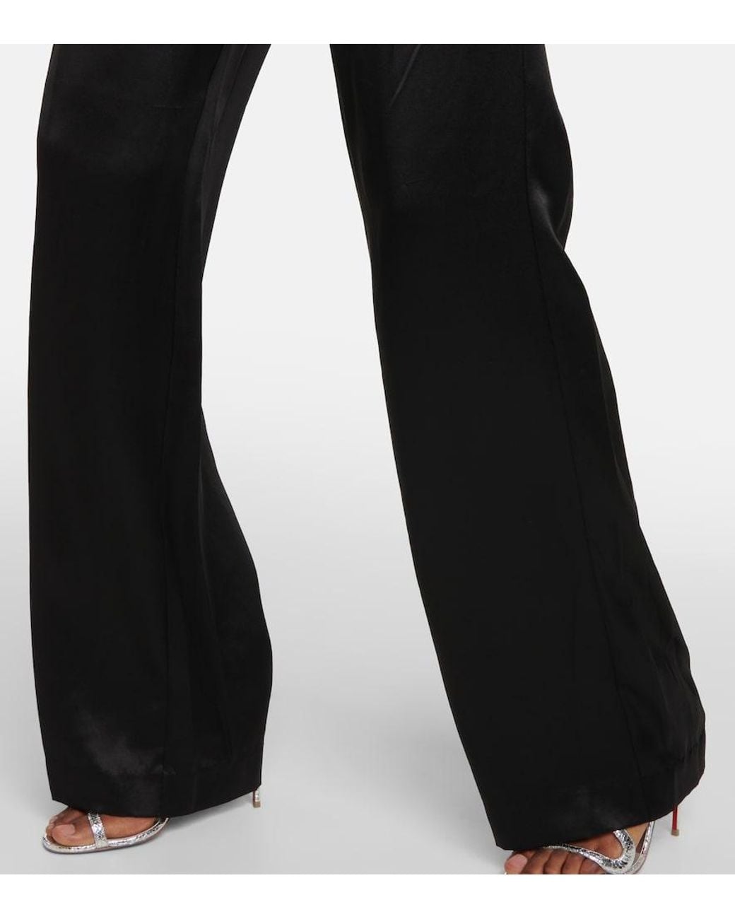 The Sei Black High-Rise Wide-Leg Silk Satin Pants