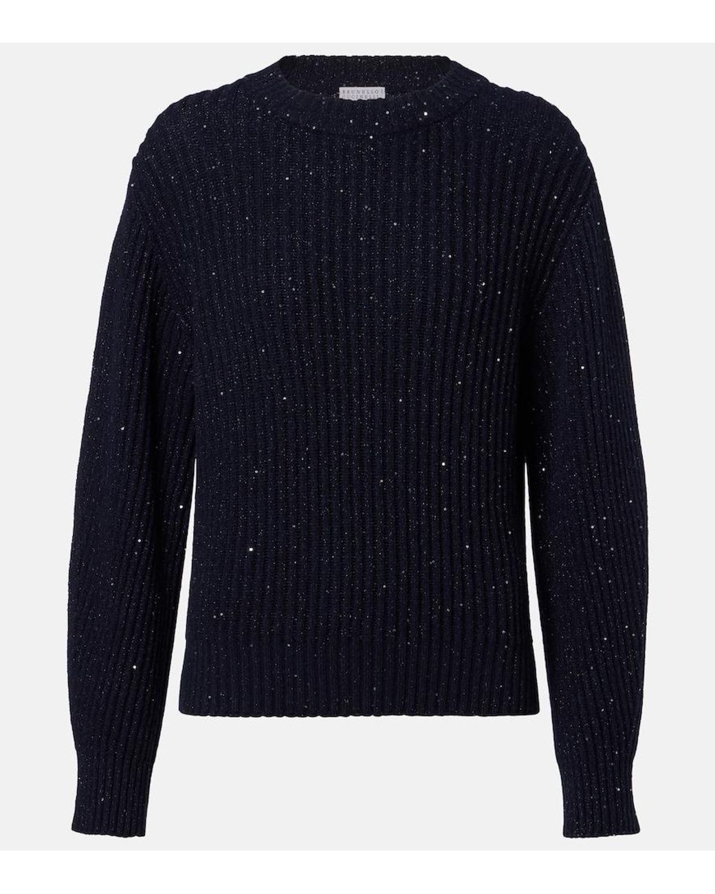 Brunello Cucinelli Blue Sequined Cashmere And Wool-Blend Sweater