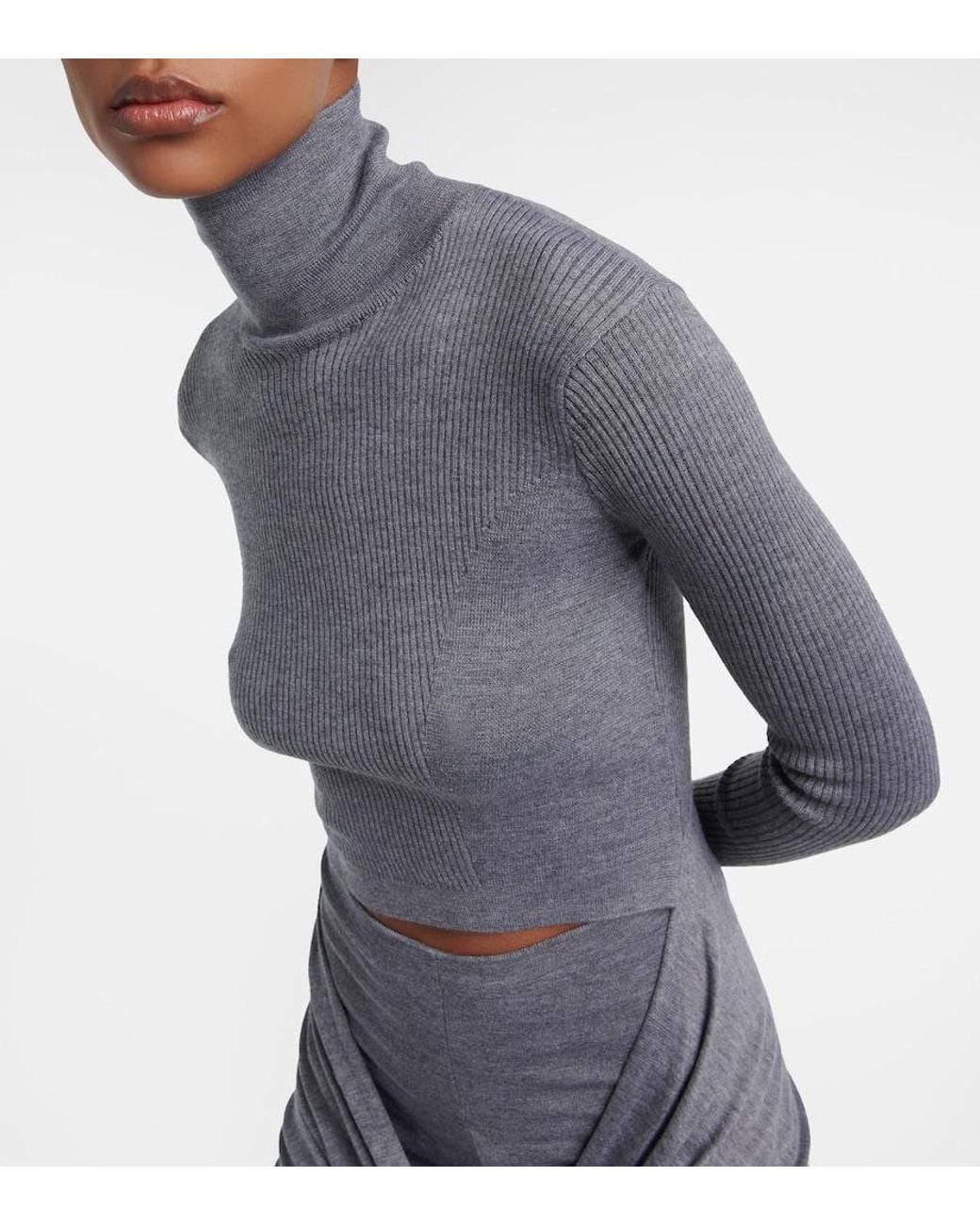 Alaïa Gray Tie-Front Cashmere And Silk Turtleneck Sweater