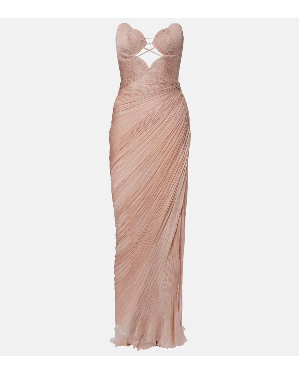 Maria Lucia Hohan Pink Ananda Pleated Silk Muslin Bustier Gown