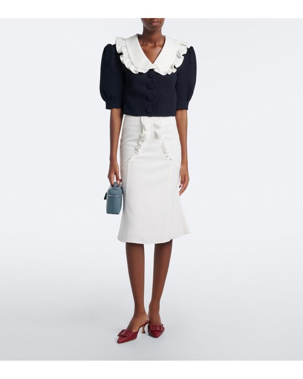 ShuShu/Tong White Bow-Detail Ruffled Midi Skirt