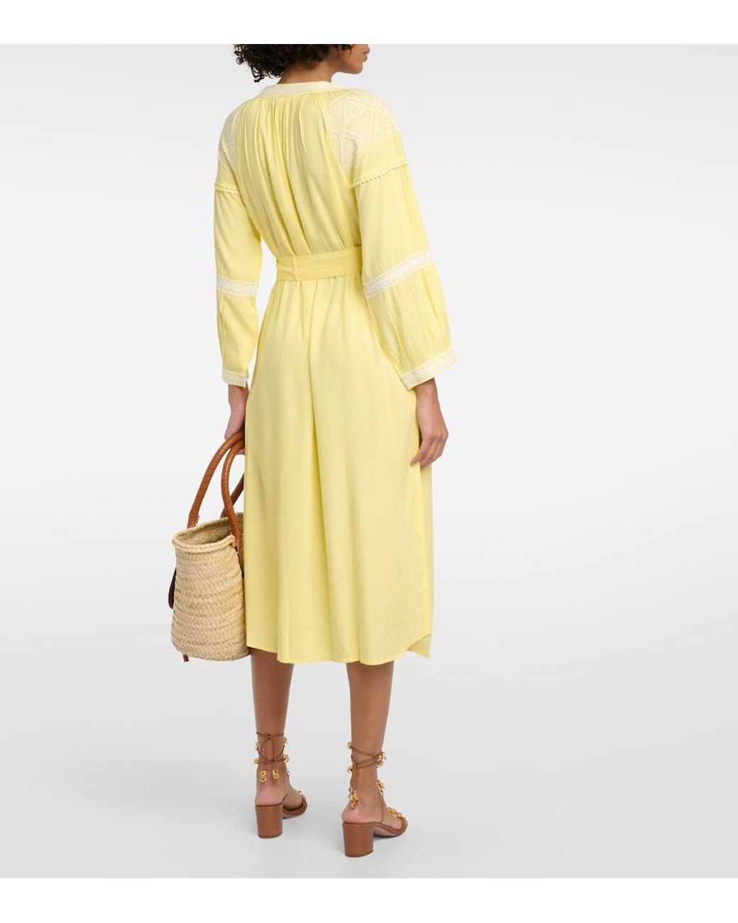 Melissa Odabash Yellow Ally Embroidered Midi Dress