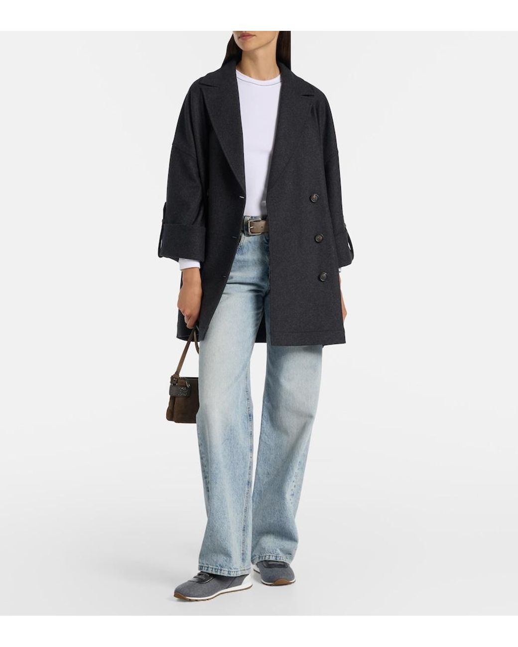 Brunello Cucinelli Black Leather-Trimmed Felt Sneakers