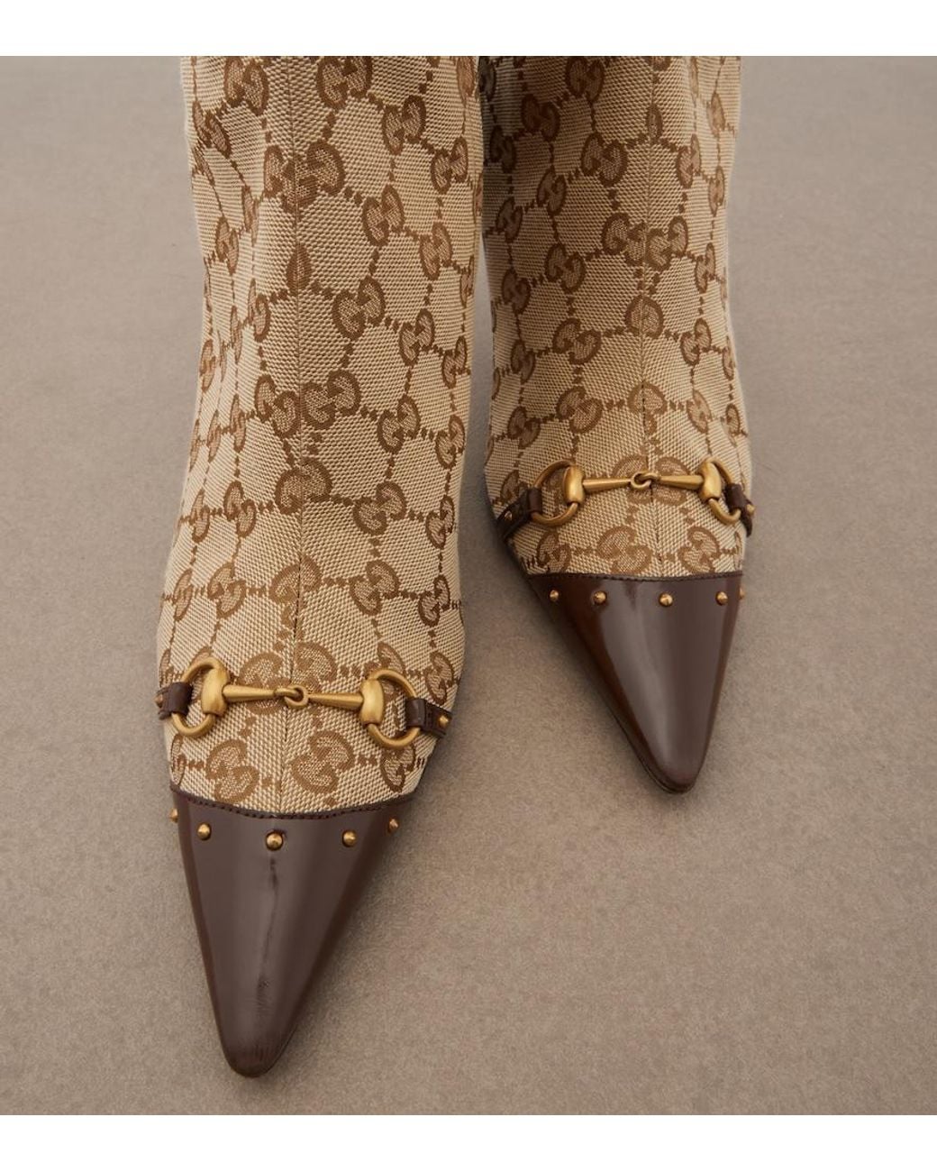Gucci Natural Savoy Gg Canvas Knee-High Boots