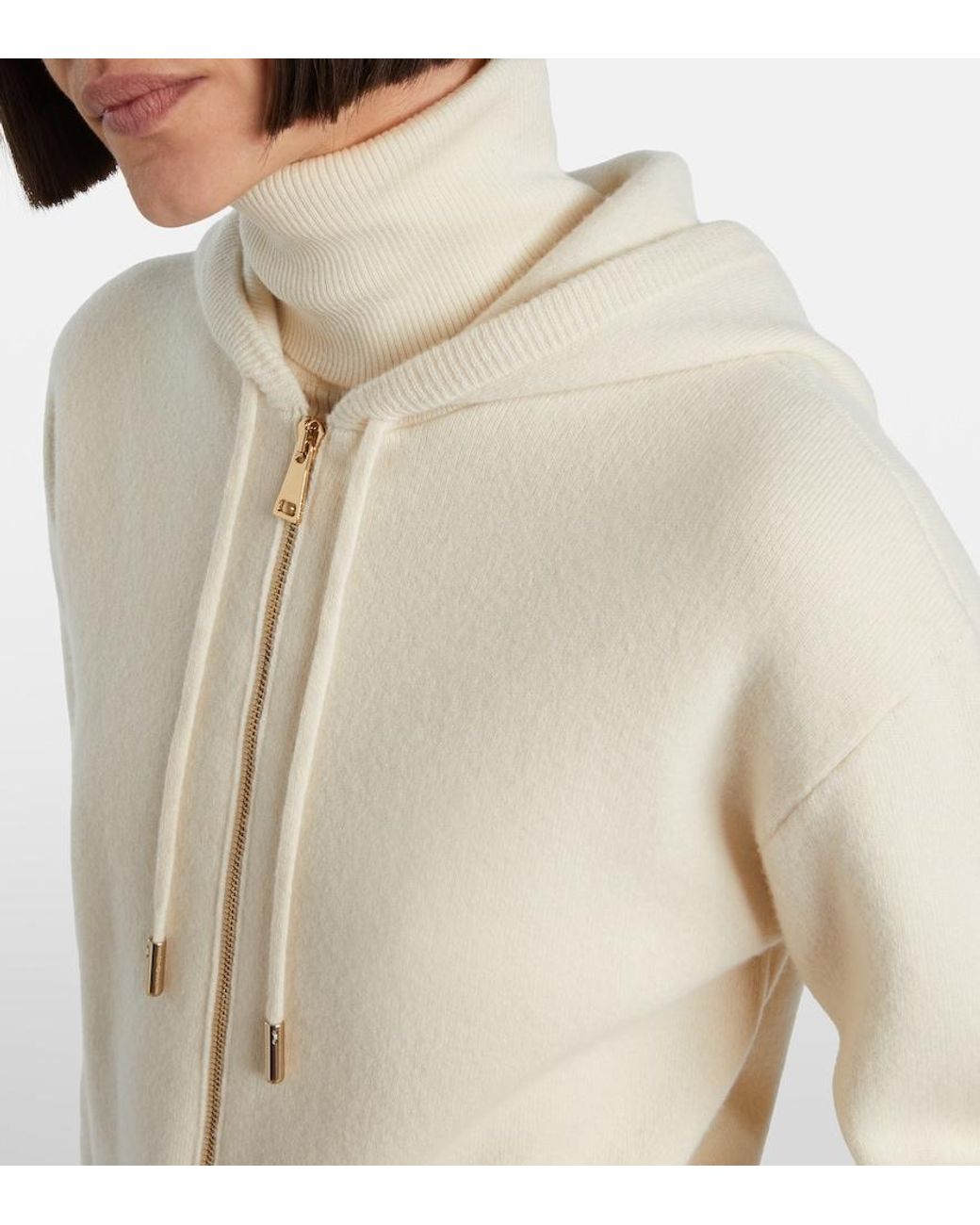 Moncler Natural Hooded Wool And Cashmere Zip-Up Cardigan