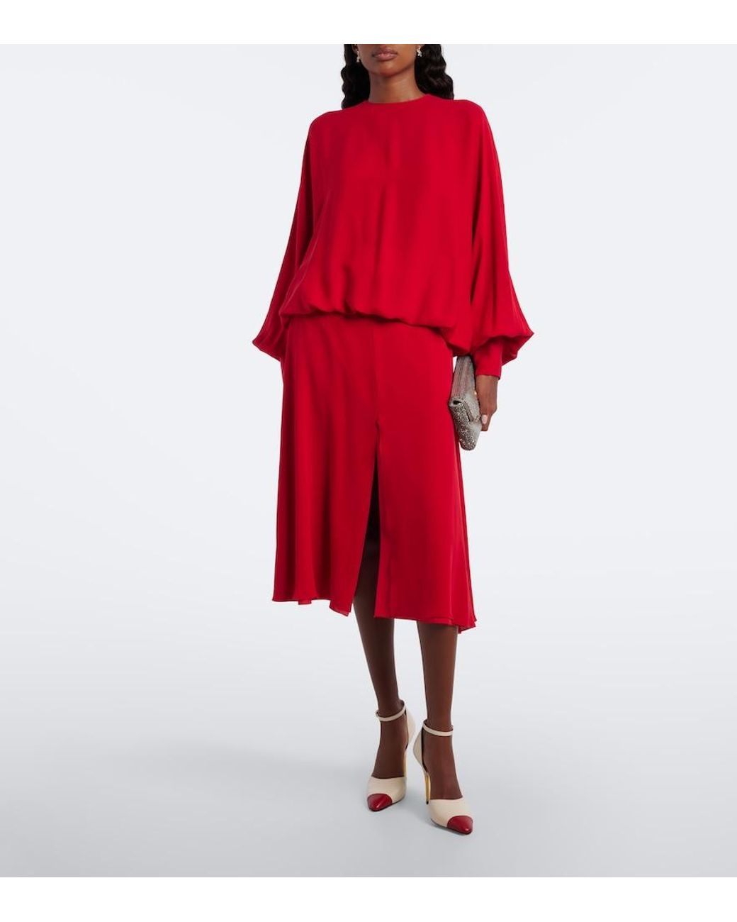 Valentino Garavani Red Silk Georgette Blouse
