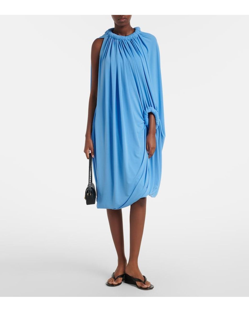 Coperni Blue Caped Draped Smocked Midi Dress