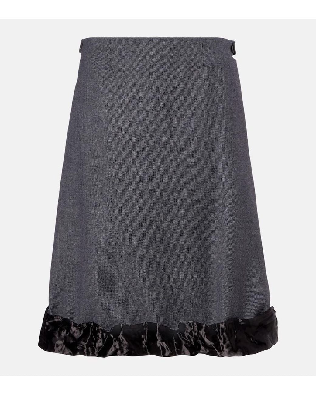 Prada Gray Satin-Trimmed Wool Midi Skirt