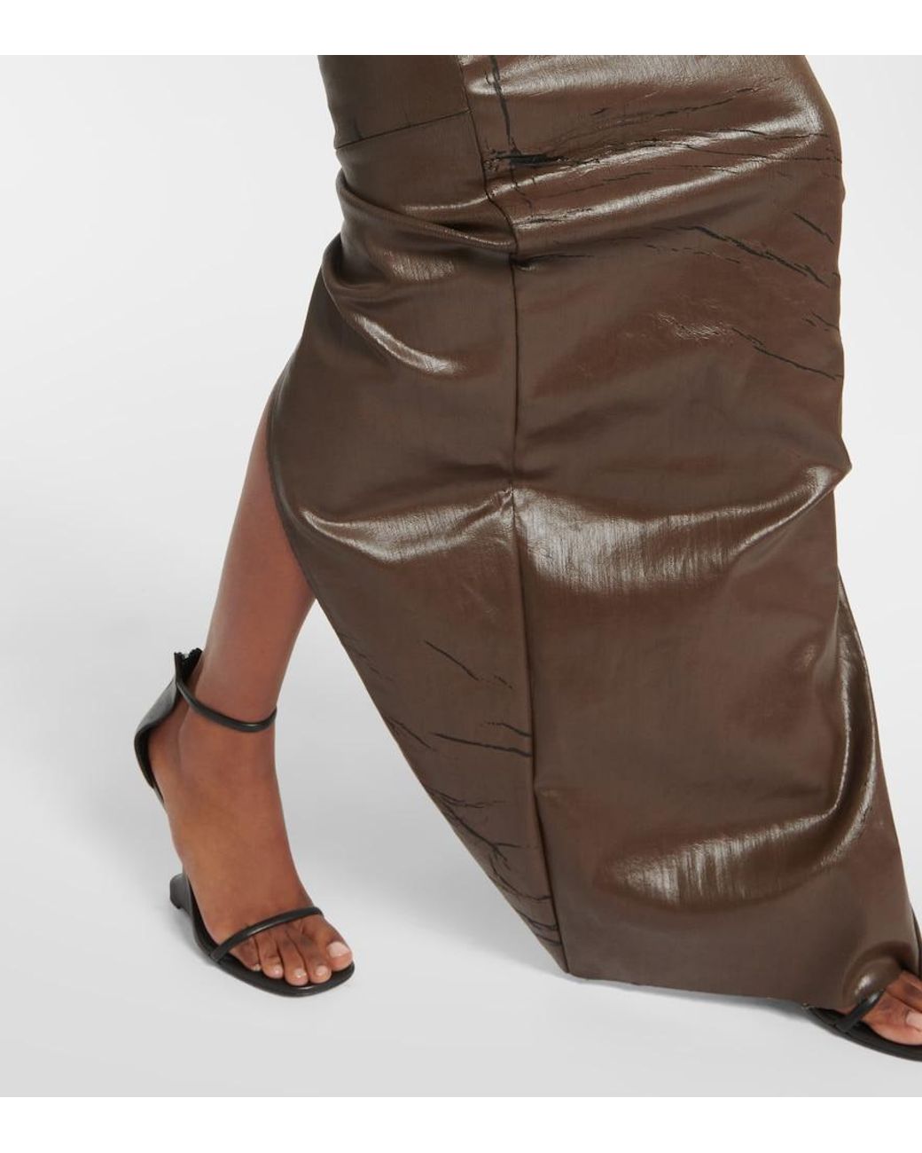 Rick Owens Brown Strapless Coated Denim Gown