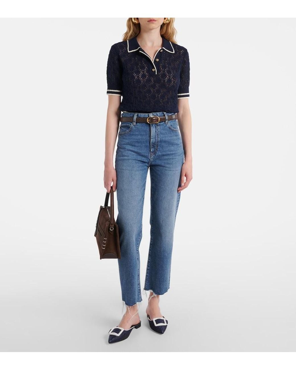FRAME Blue Ruler Cropped Straight Jeans