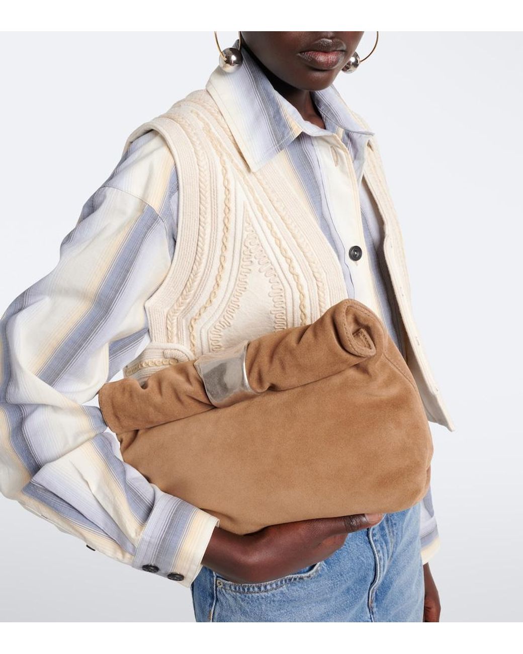 Staud Brown Puff Small Suede Clutch