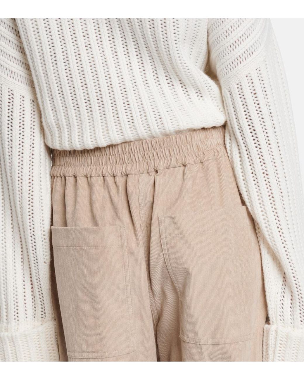 Brunello Cucinelli Natural Cotton Corduroy Wide-Leg Pants