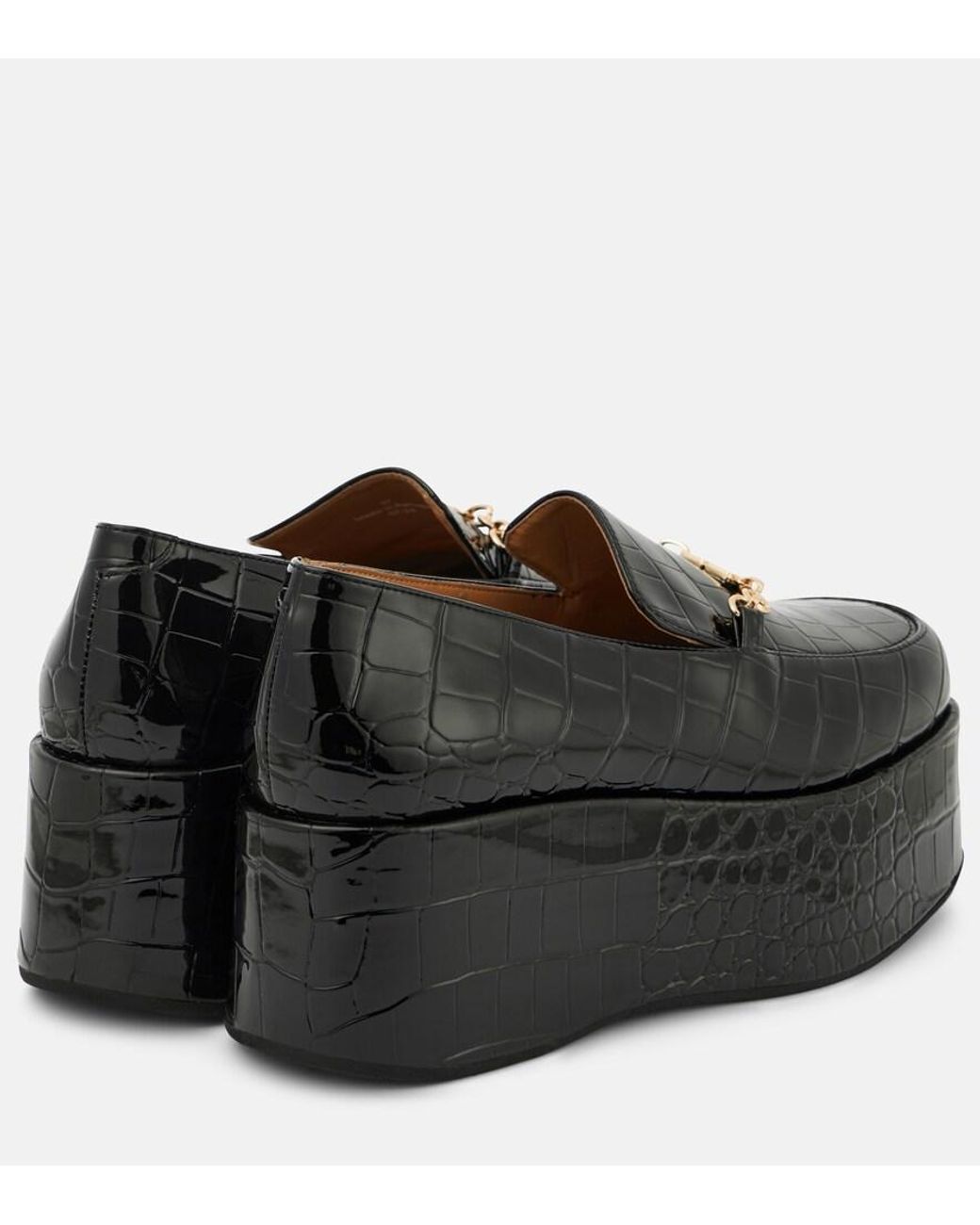 Ganni Black Croc-Effect Faux Leather Platform Loafers