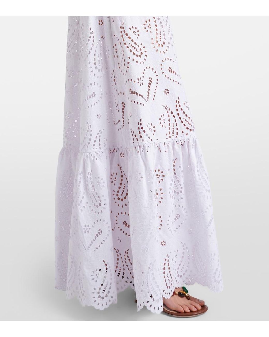 Etro White Broderie Anglaise Cotton-Blend Maxi Dress