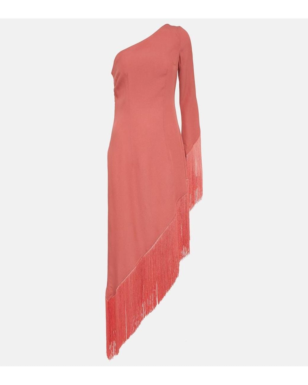 Taller Marmo Red Aventador Fringed One-Shoulder Midi Dress