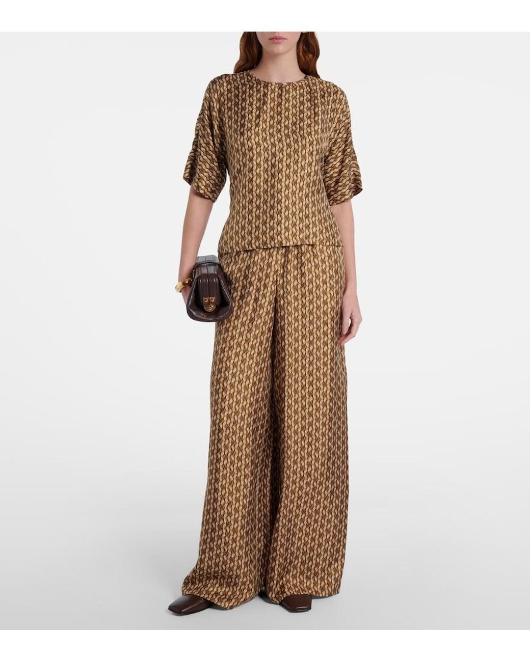 Max Mara Brown Nordica Printed Silk Blouse