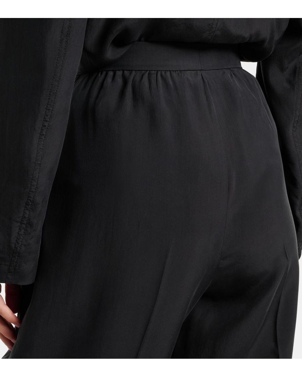 Saint Laurent Black Pleated Silk Straight Pants