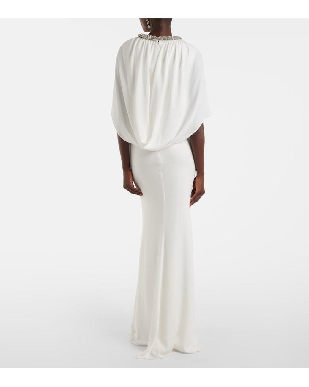 Roland Mouret White Bridal Embellished Caped Gown