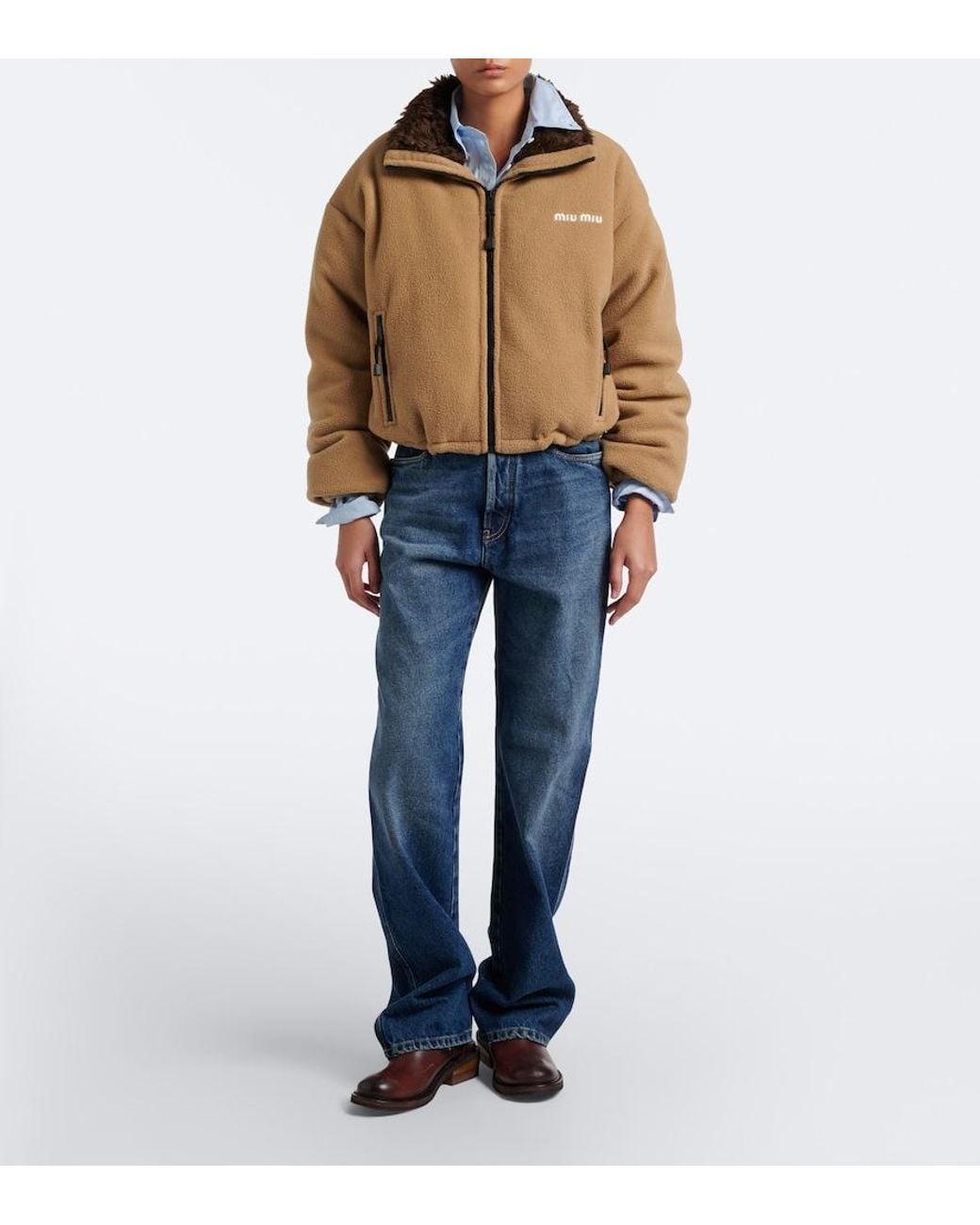 Miu Miu Brown Logo Fleece Down Jacket