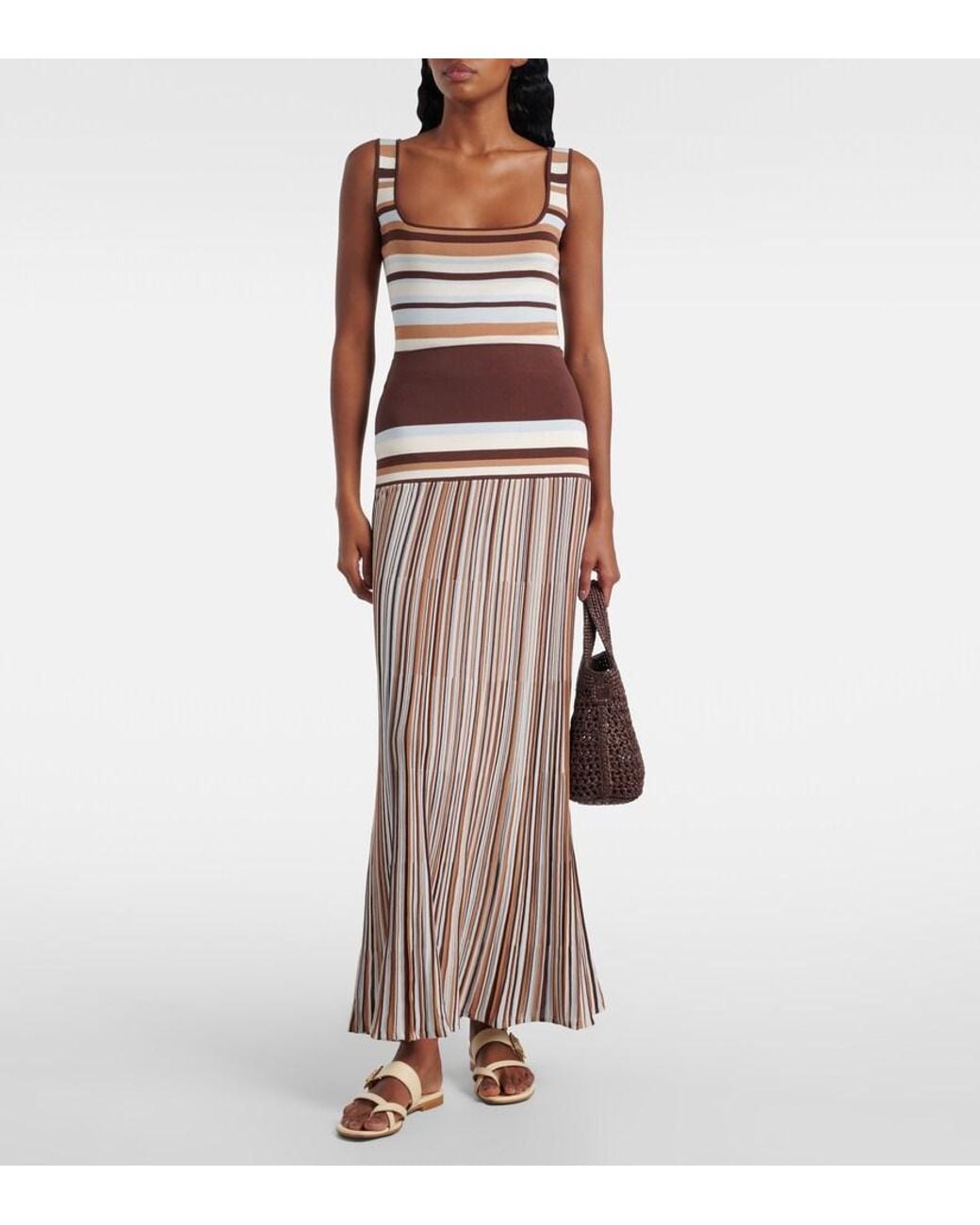 Faithfull The Brand Brown Citara Striped Cotton-Blend Maxi Skirt