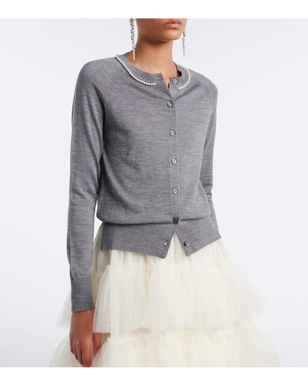 Simone Rocha Gray Embellished Wool And Silk Cardigan