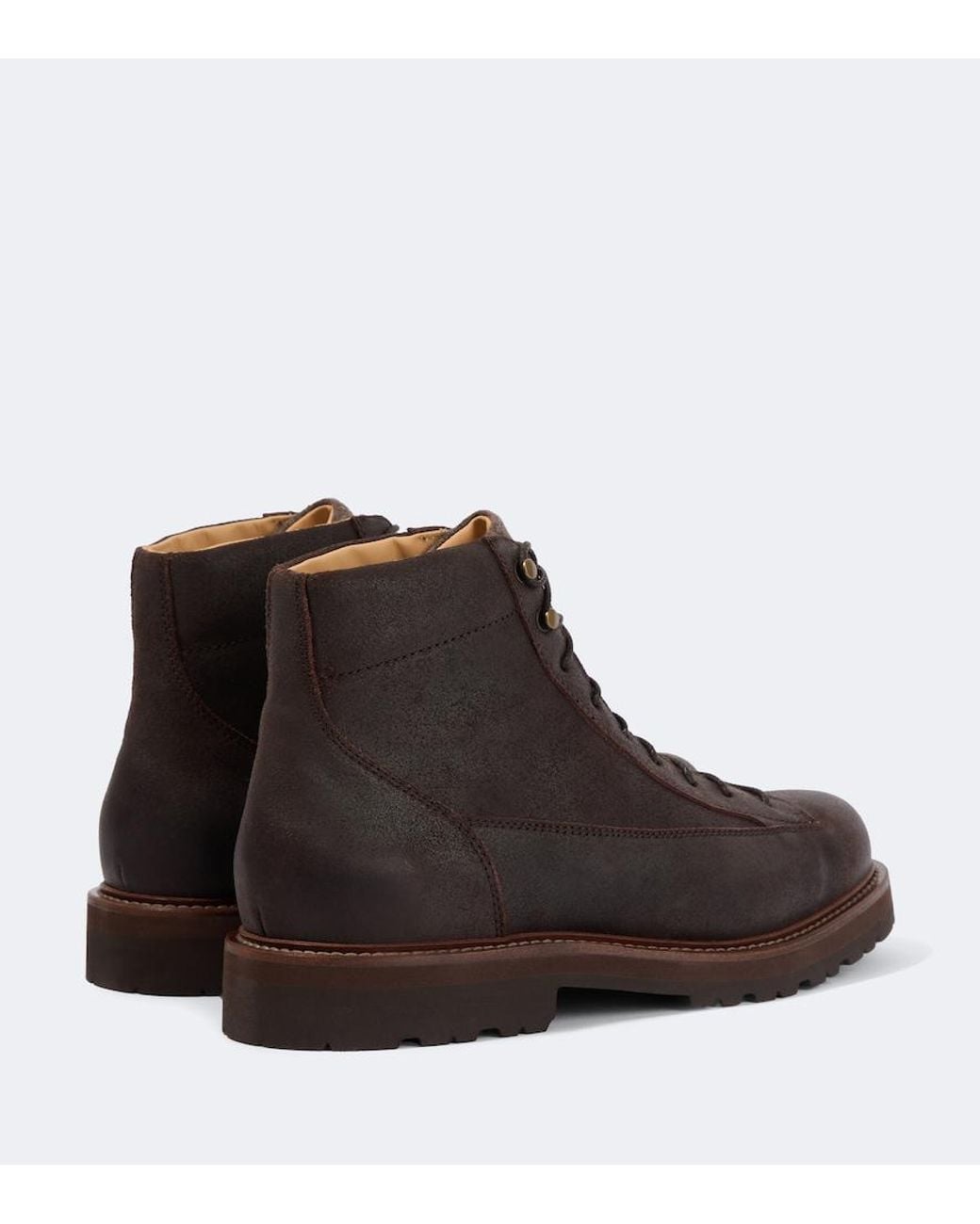 Brunello Cucinelli Brown Leather Lace-Up Boots for men