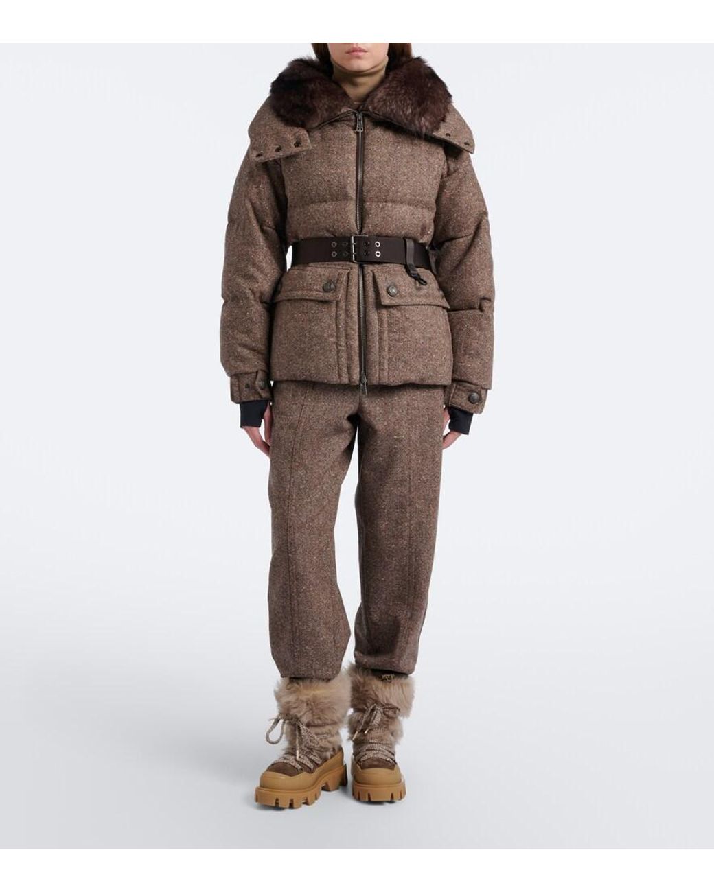 Moncler Brown Gelise Hooded Virgin Wool Down Jacket