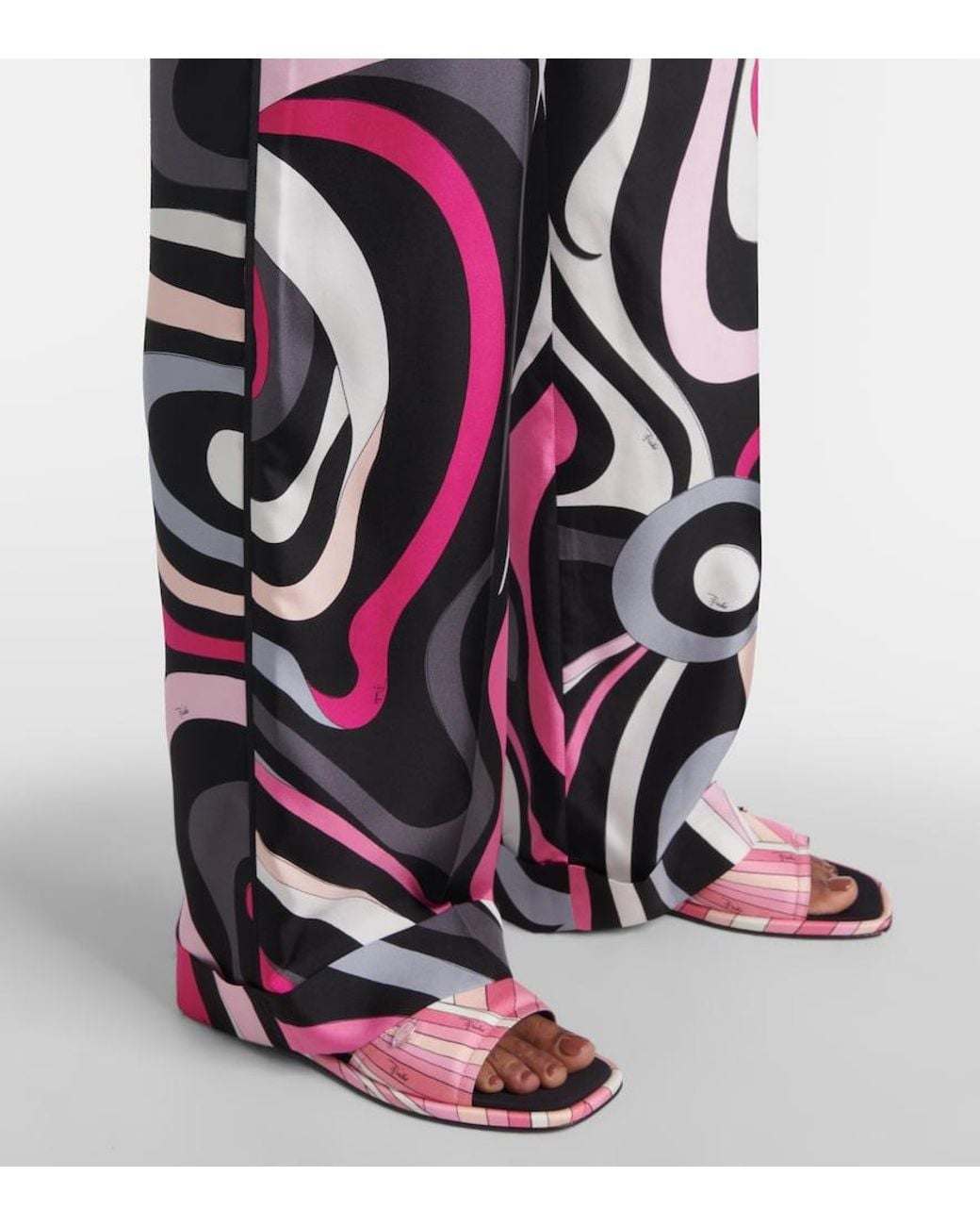 Emilio Pucci Red Marmo Silk Twill Straight Pants
