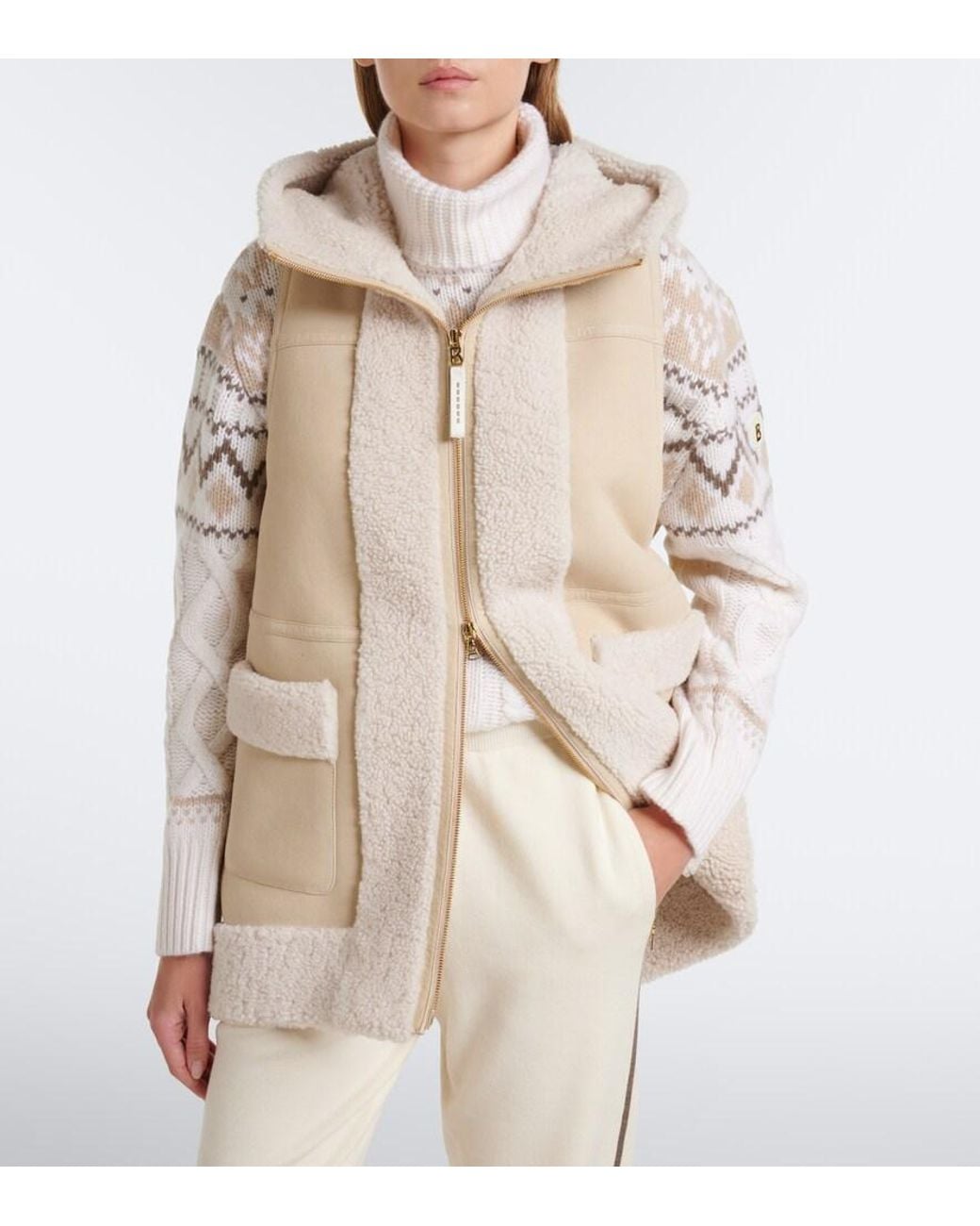 Bogner Natural Lonal Shearling-Trimmed Suede Ski Vest