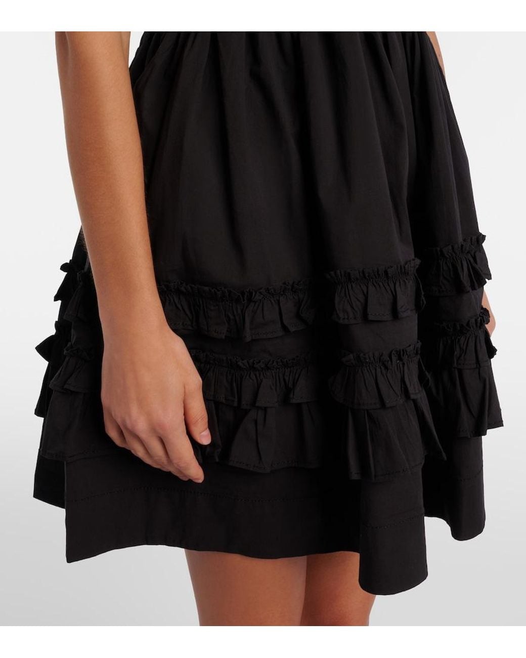 Ganni Black Ruffled Cotton-Blend Minidress