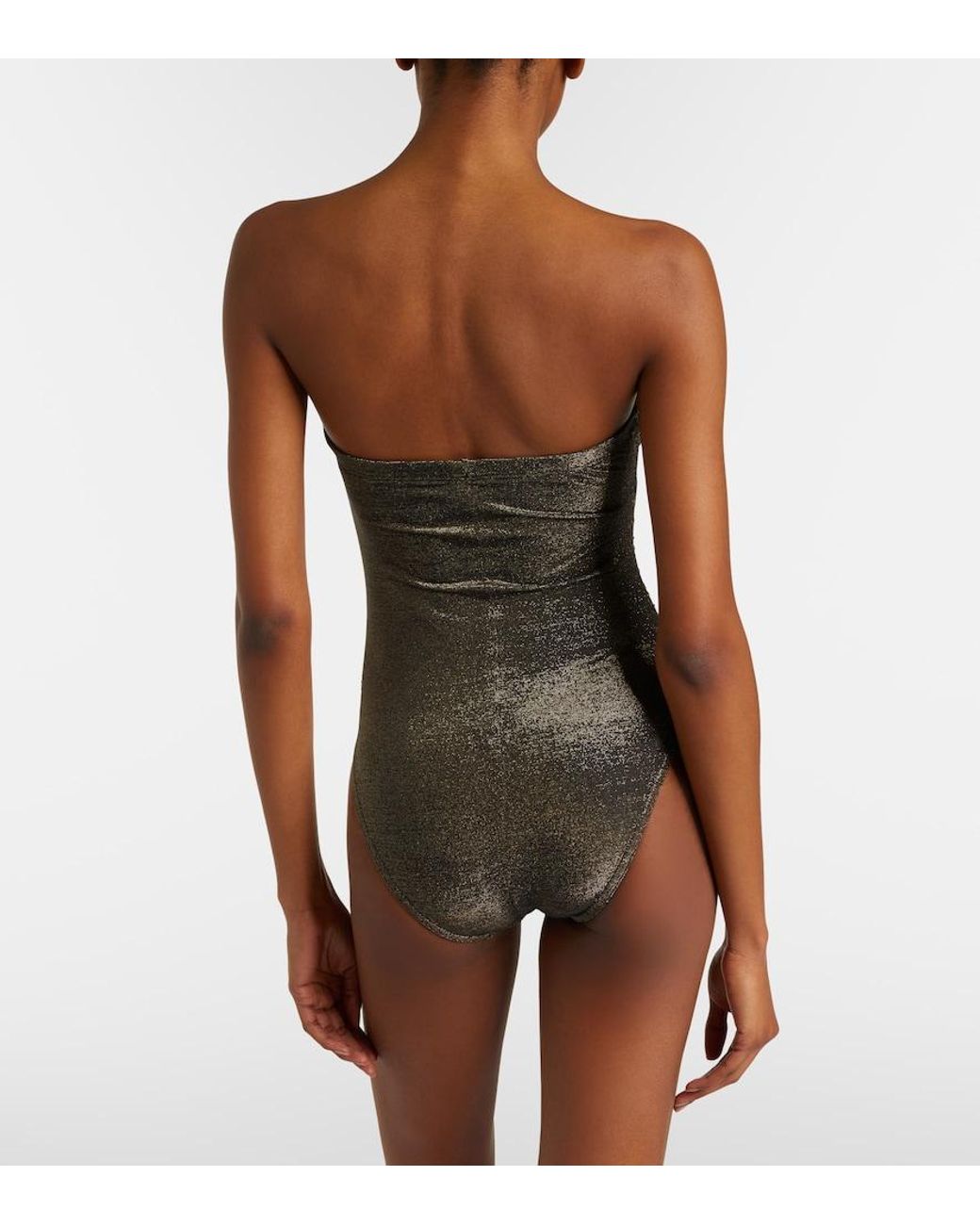 Karla Colletto Brown Helena Ruched Lame Swimsuit