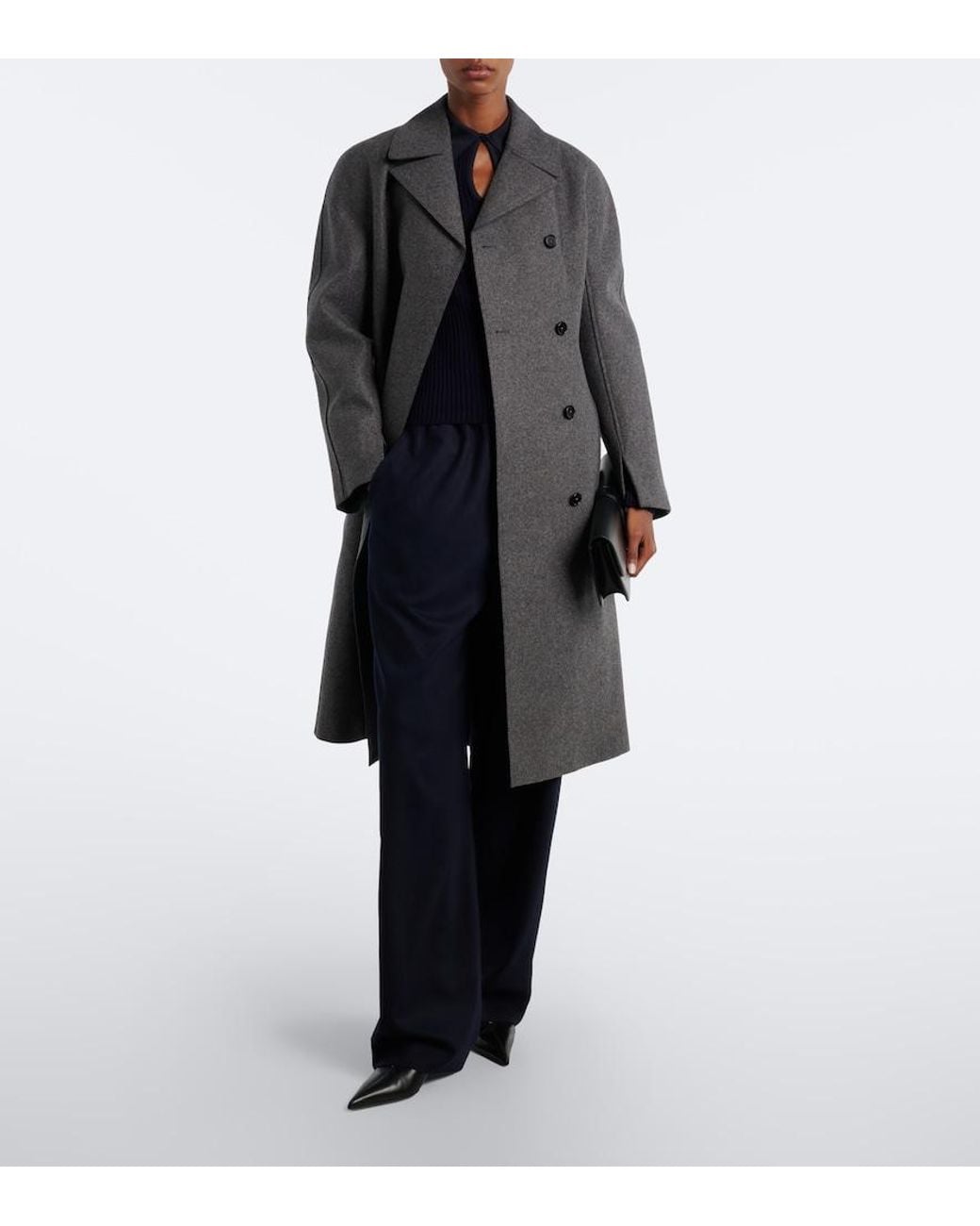 Jil Sander Gray Double-Breasted Virgin Wool Coat