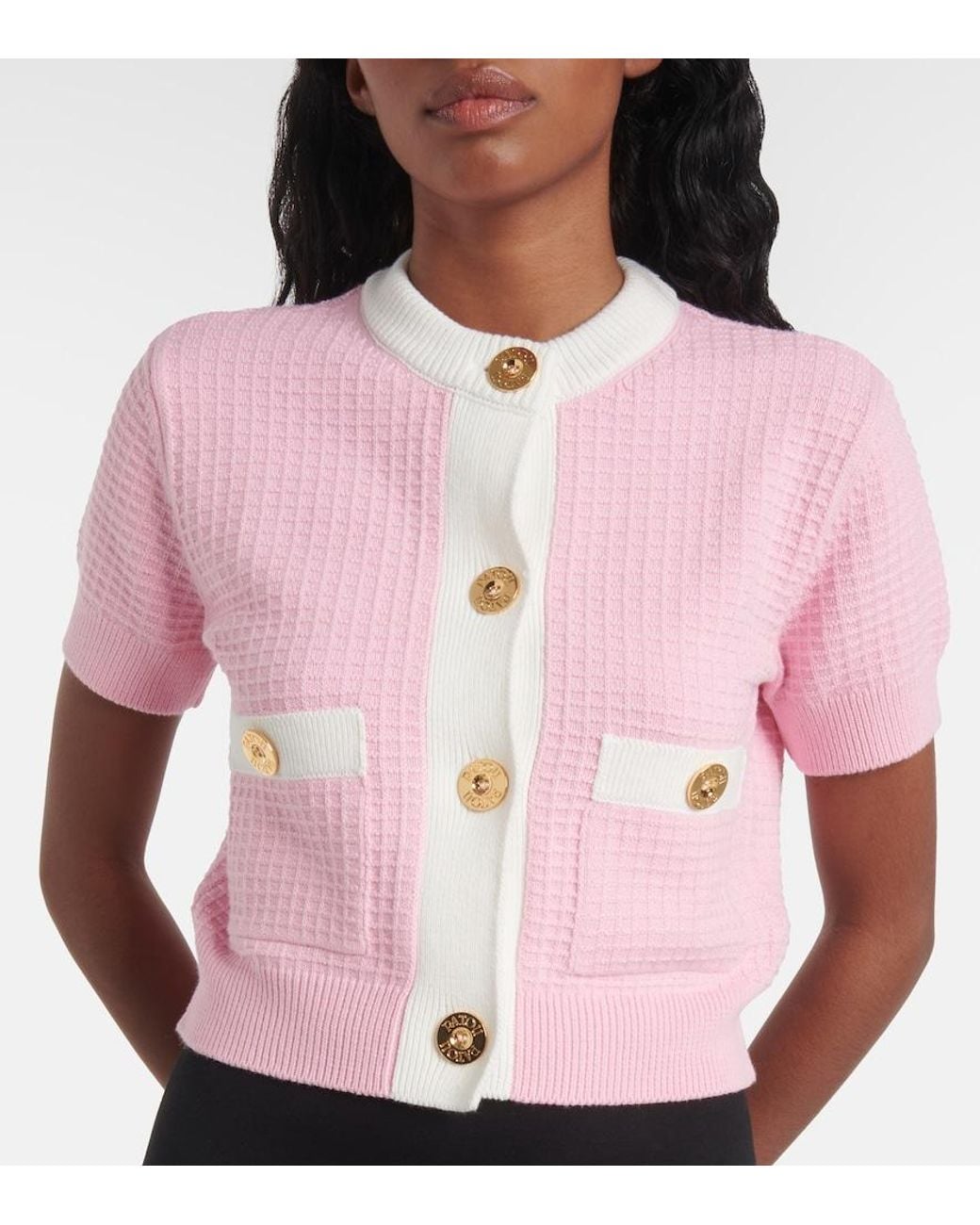 Patou Pink Waffle-Knit Cotton Cardigan