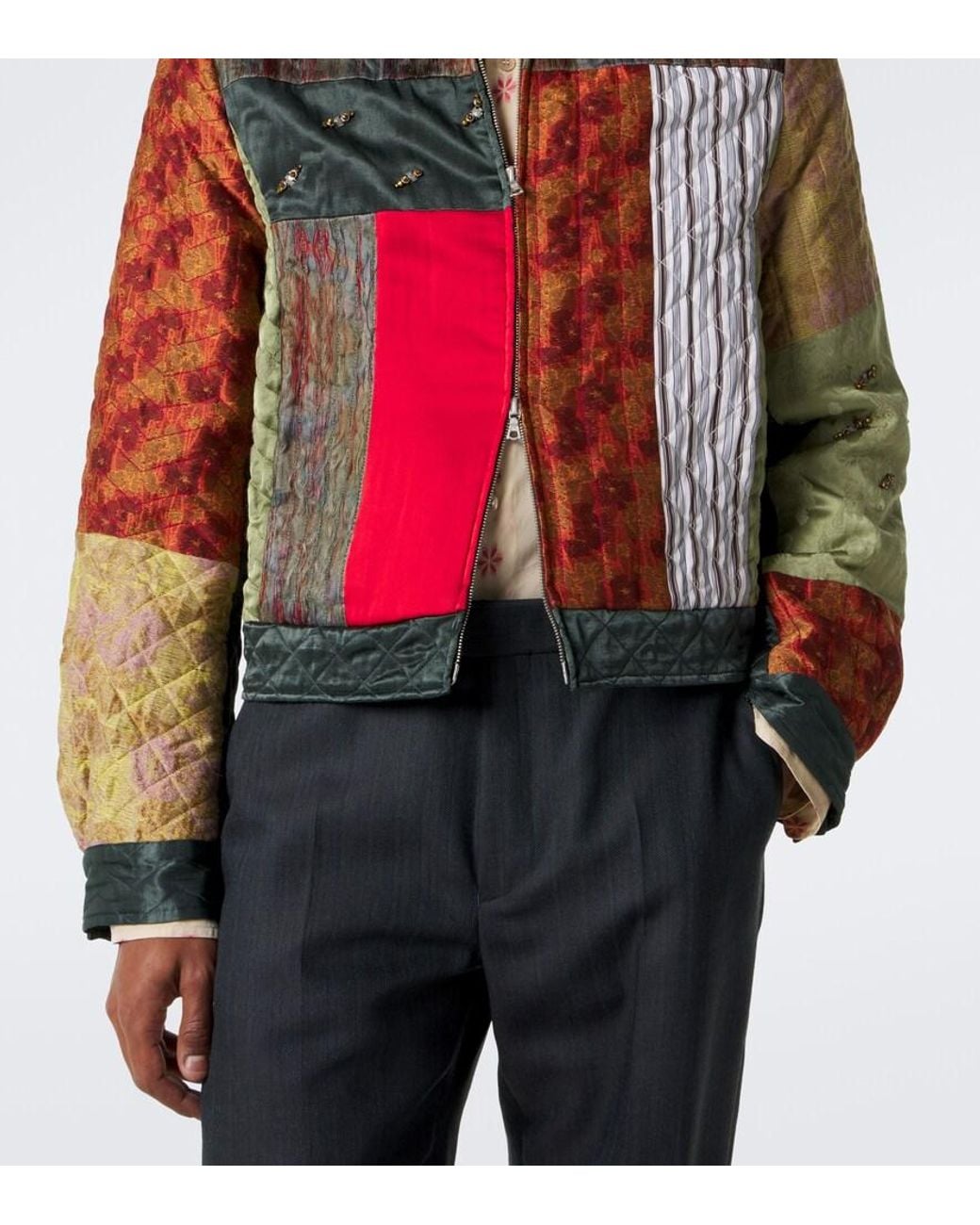 Dries Van Noten Red Embellished Patchwork Blouson Jacket for men